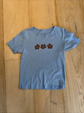 PacSun Light Blue Tee with Brown Floral Trio